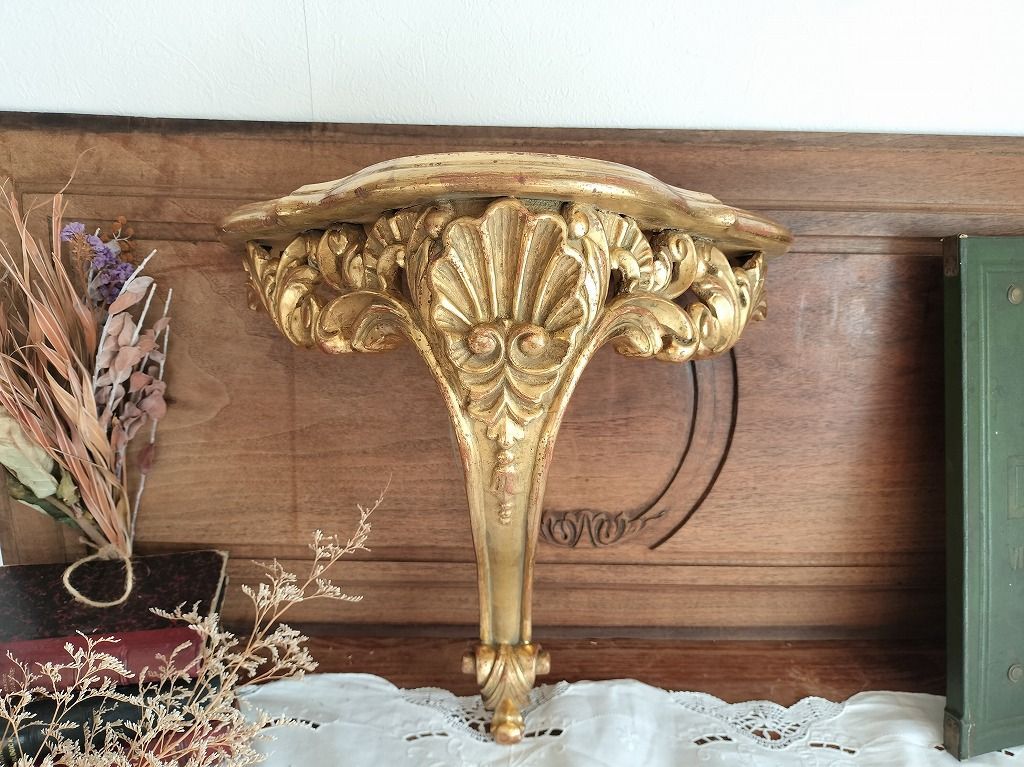フランス アンティーク 木製 ゴールド 装飾 壁掛け ラック コンソール