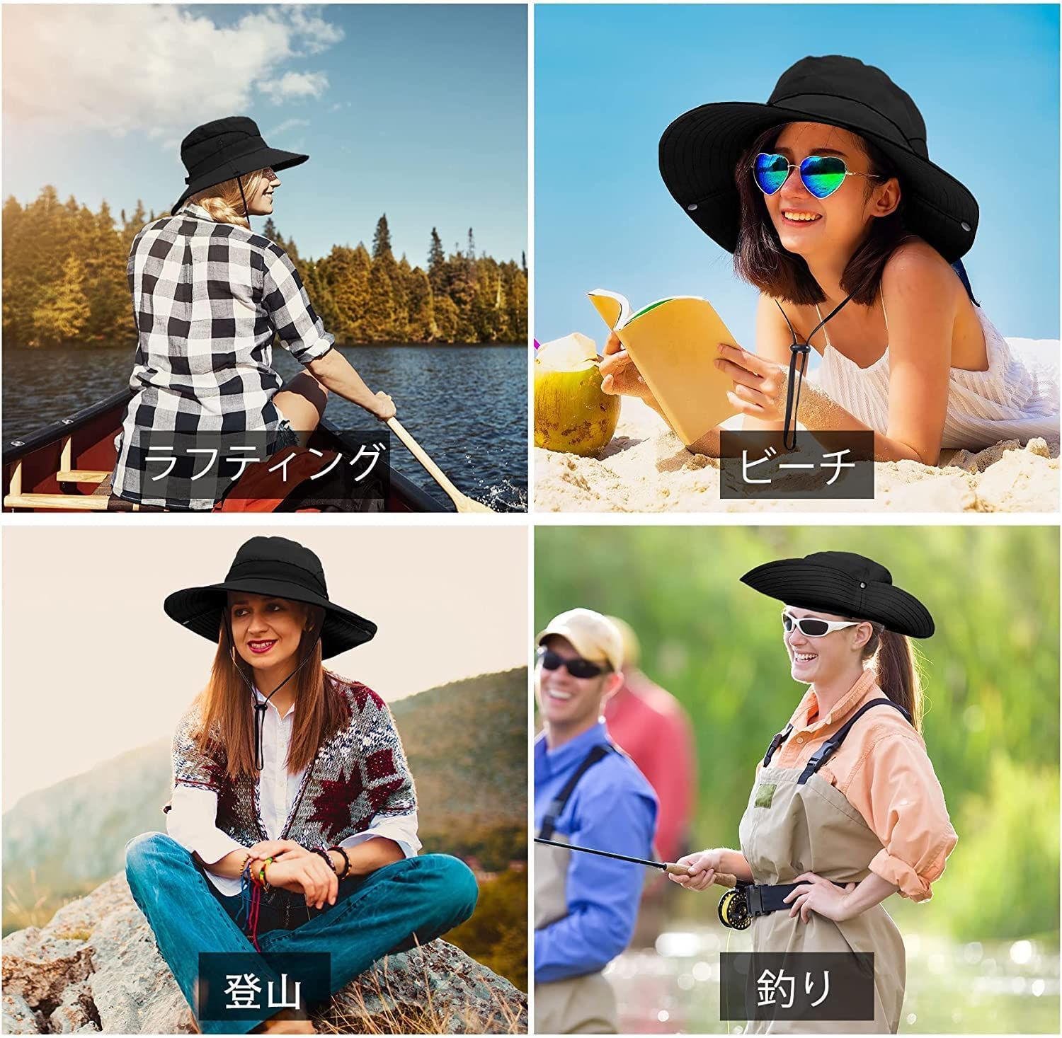  売切注意 お早めに つば広ハット あご紐 調節 サファリハット 紫外線対策 通気性 UVカット帽子 吸水速乾 夏 日よけ帽子 秋 アウトドア 帽子 旅行用 釣り レディース 登山 ウォーキング LeafIn 9002 ハット 帽子