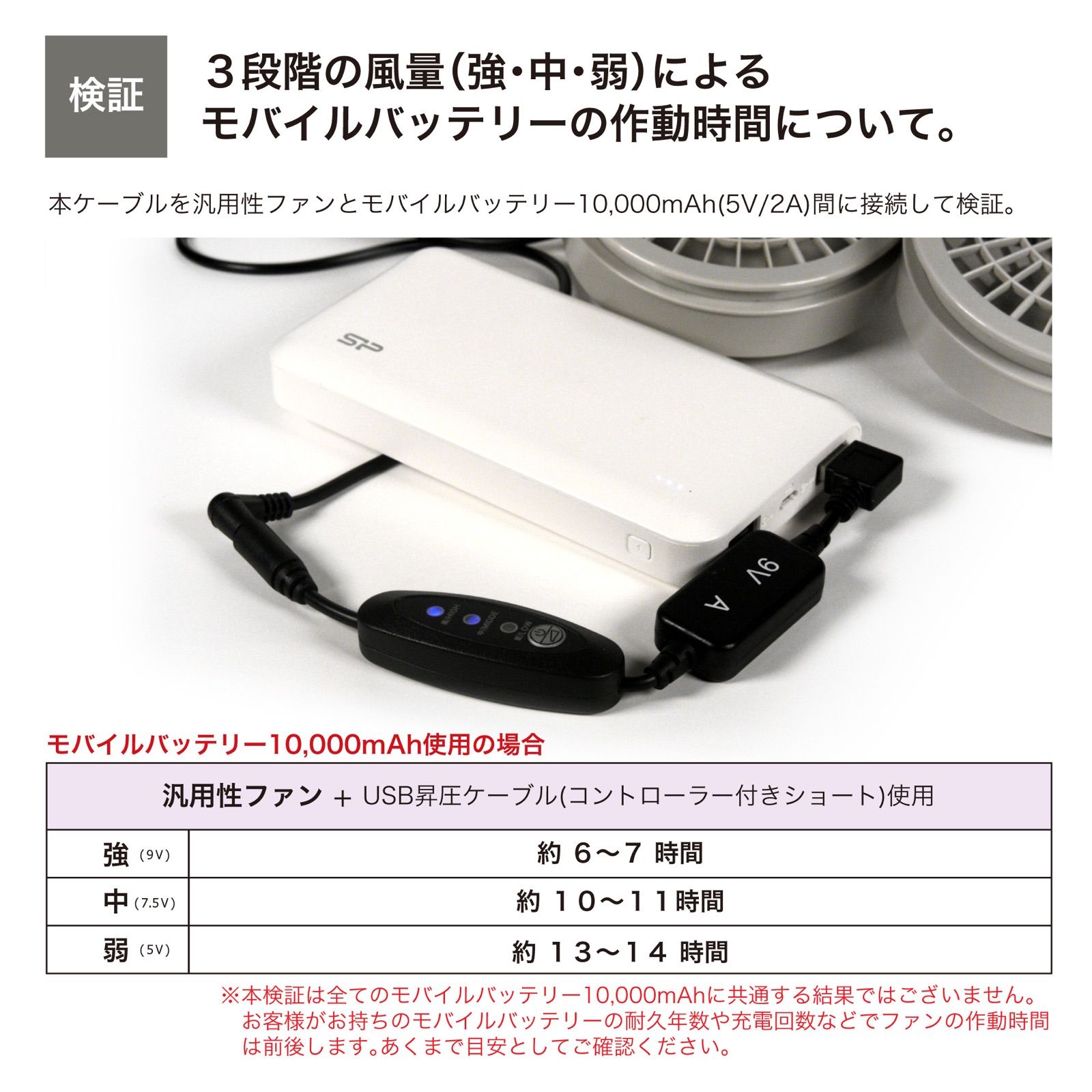 空調服 9v昇圧 変換ケーブル L型 モバイルバッテリーが使える スイッチ