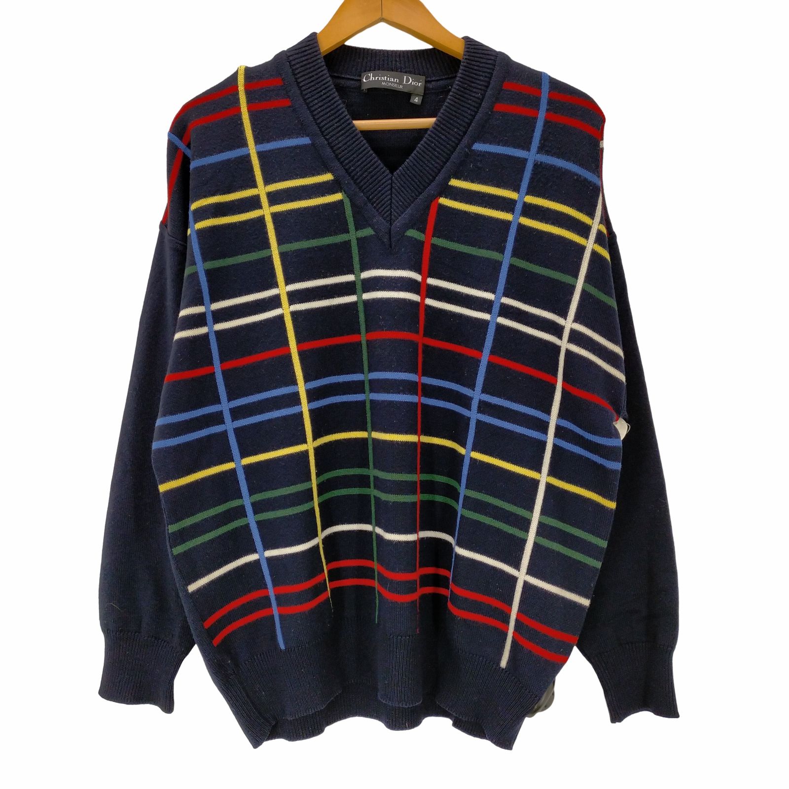クリスチャンディオール Christian Dior MONSIEUR OLD 袖切替 格子柄 ニット メンズ JPN：4 
