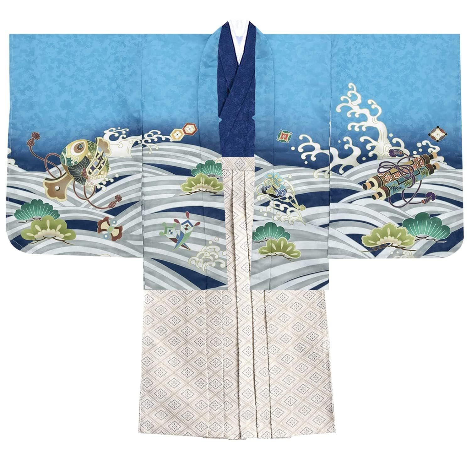  KYOETSU キョウエツ 七五三 5歳 男の子 着物 セット 羽織 袴 フルセット 753 絵羽 A 11 鷹宝船-青 業平菱 着物 着物ドレス 着物 浴衣 和小物