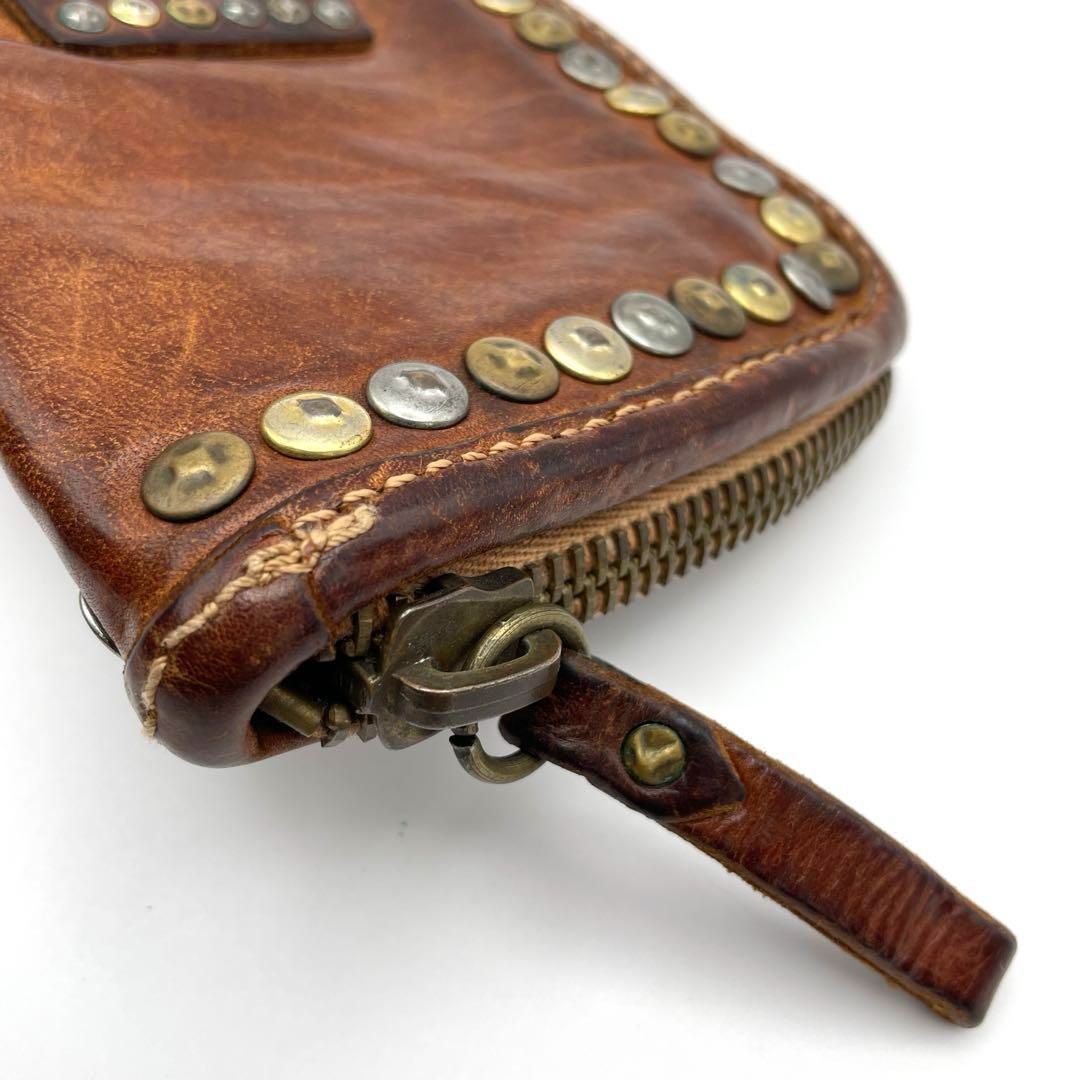 CAMPOMAGGI スタッズ×レザー 長財布 ラウンドジップ カンポマッジ