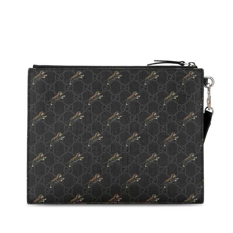 グッチ GGスプリーム タイガー プリント 575136 ブラック PVC レザー レディース GUCCI【222-61482】