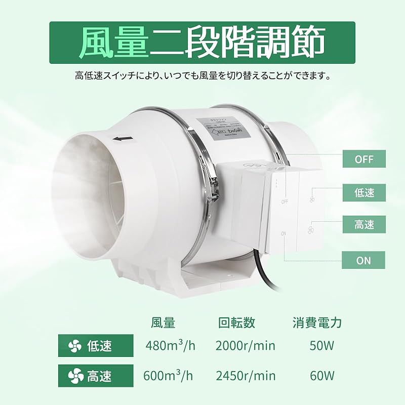 高低速スイッチ付き 600m3|h