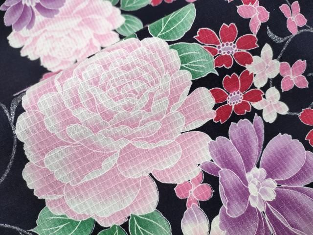 平和屋着物∴夏物 浴衣 綿紅梅 草花文 綿 逸品 CAAW1116ng