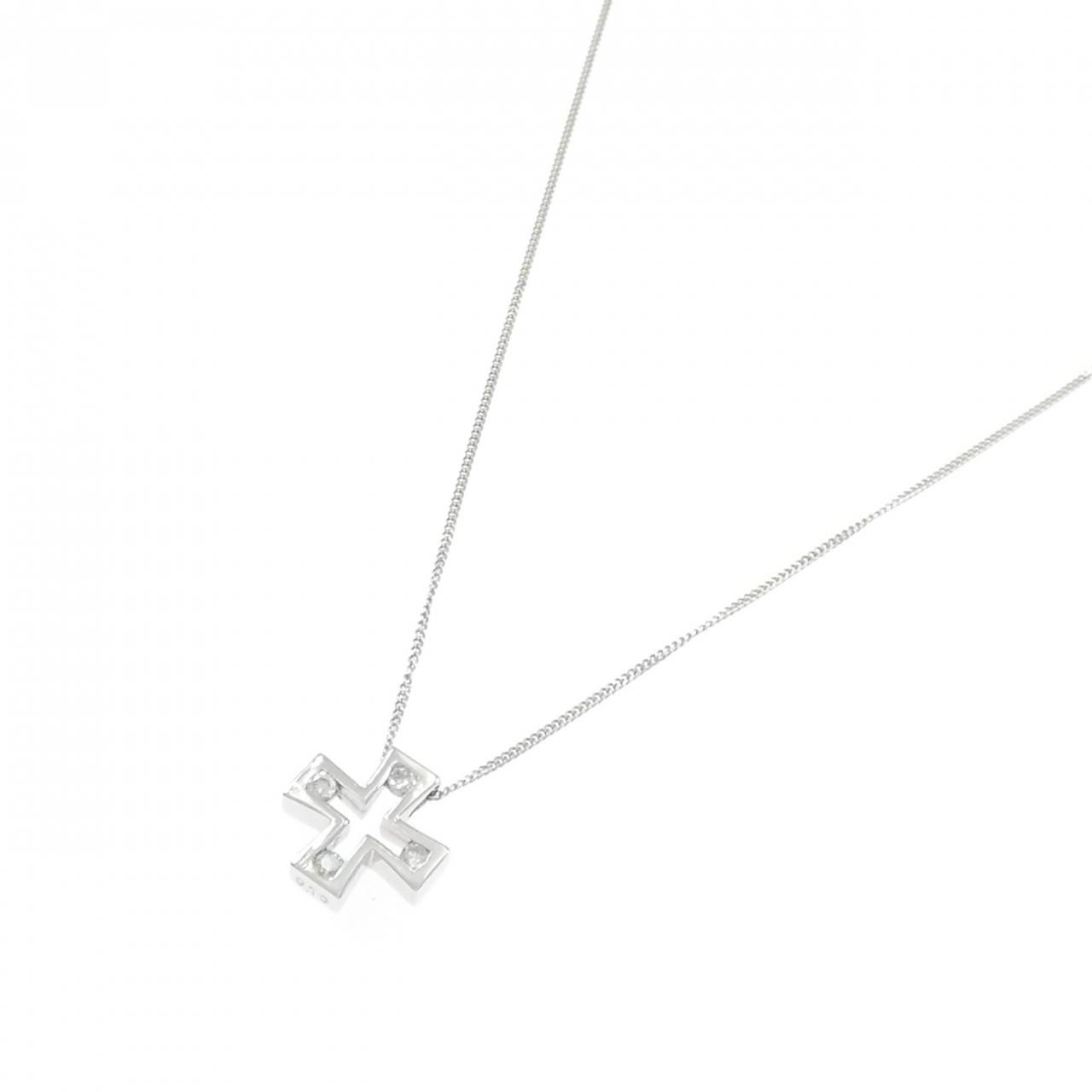 K14WG クロス ダイヤモンド ネックレス 0.10CT