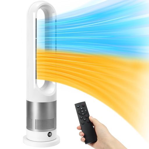 GHDVOP扇風機羽なし静音タワーファンセラミックヒーター冷暖兼用羽なし扇風機冷風送風大風量冷暖両用3段階温風&8段階送風切替自動首振り9Hタイマー電気ヒーター省エネ節電低騒音転倒OFF…
