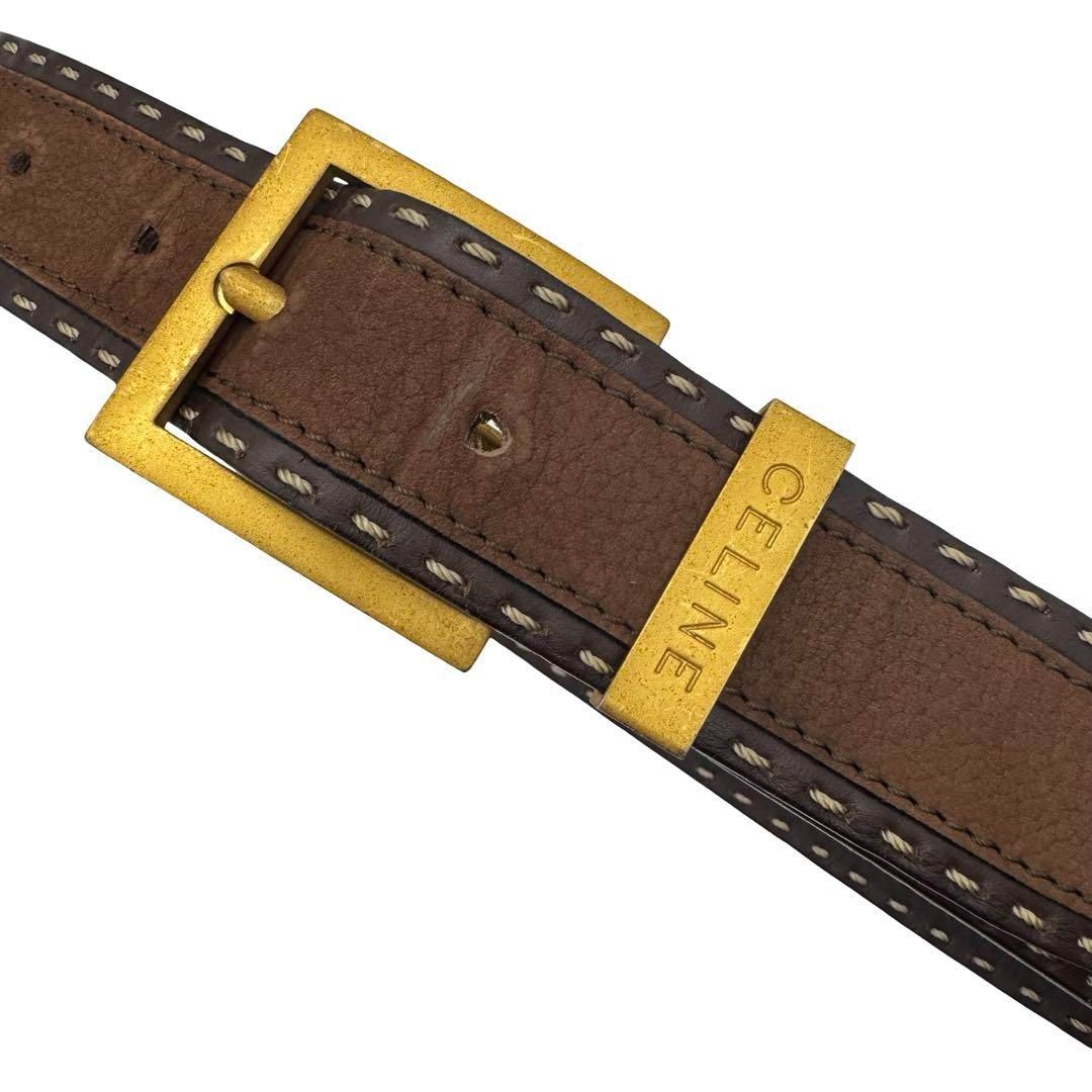 ✨本革 セリーヌ　ブラウンベルト ゴールドバックル✨ CELINE ブラウンレザーベルト ゴールドバックル