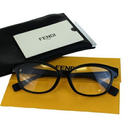 【中古】 超美品 フェンディ FENDI メガネフレーム ブラック プラスチック メガネ拭き ケース付き FF0046/F 09ED092