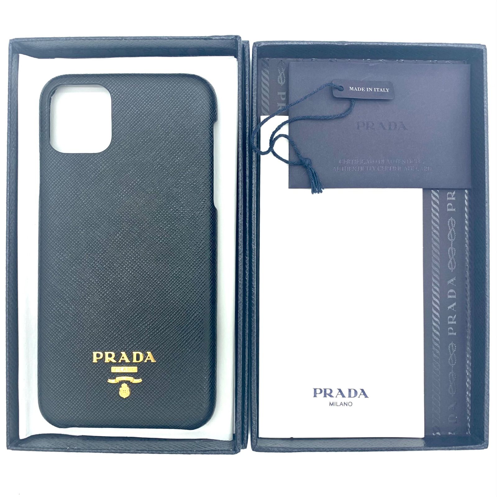 良品✨PRADA iPhone11 Pro Max ケース サフィアーノ アイフォン スマホケース 携帯ケース ギャランティカード 箱付き ブラック  メンズ レディース - メルカリ