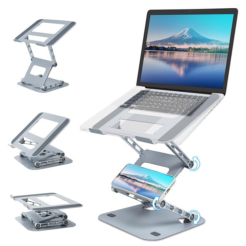 Hu0026W 【2024年革新】ノートパソコンスタンド 二台同時収納可能な 多段階調節PCスタンド スマホ スタンド 折りたたみ式 滑り止め 17.3インチまで対応しています 人間工学設計 腰痛/猫背解消 