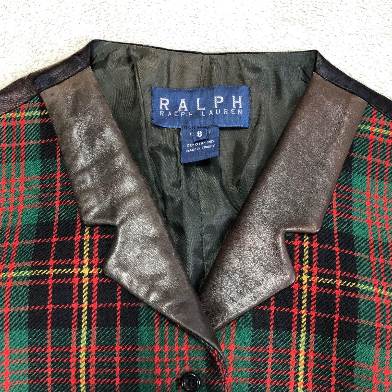 [美品！]ラルフローレン　チェックベスト Ralph Lauren ジレ ベスト レザー切り替え タータンチェック柄 8