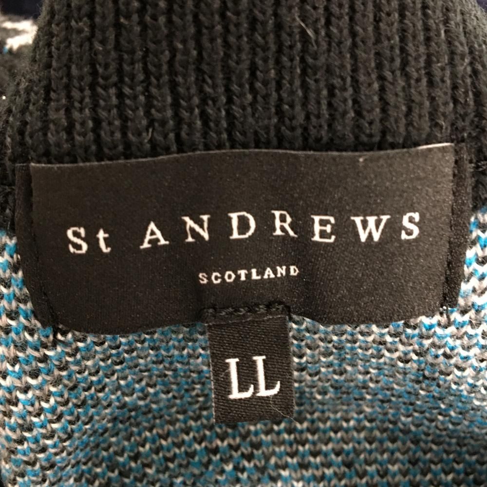 【最短翌日配送】 超 セントアンドリュース セーター 黒×ライトブルー 千鳥格子 ニット ウール混 メンズ XL ゴルフウェア St ANDREWS