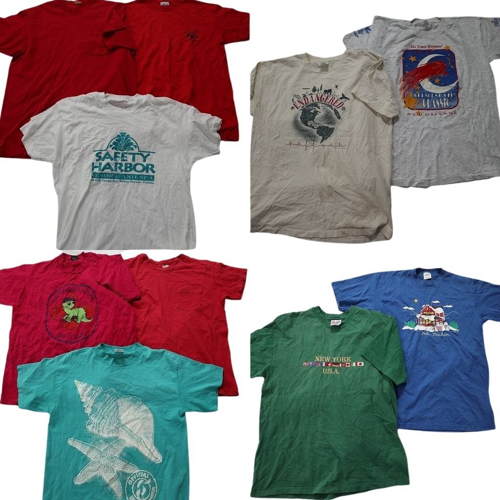 SALE，お買い得 古着卸 まとめ売り ～90s　オールド 半袖Tシャツ 10枚セット (メンズ Ｌ ) ヘインズ ワンポイント 英字プリント 中古 古着 MZ5585 その他