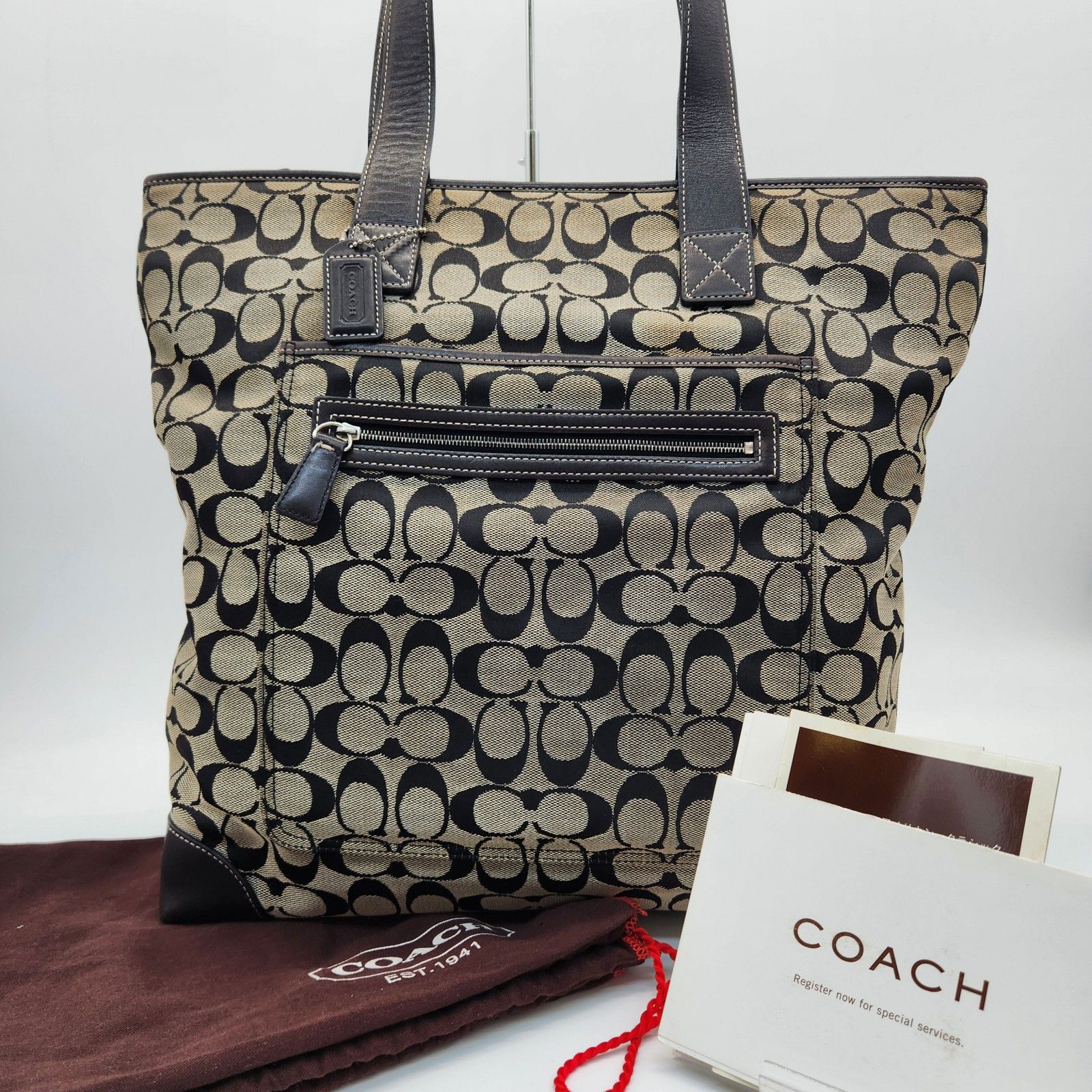 COACH コーチ シグネチャー キャンバス レザー ブラック ハンドバッグ 