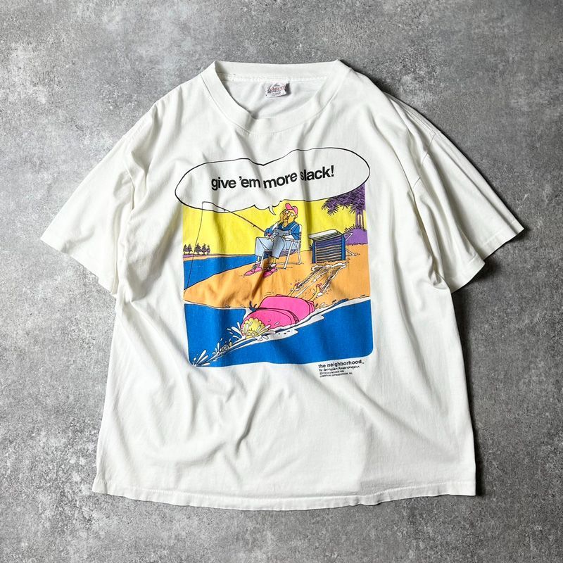 90s USA製 ジョーク メッセージ プリントTシャツ L 白 グラフィック