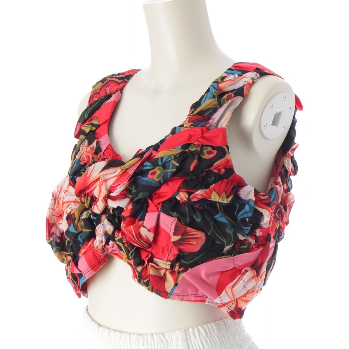 コムデギャルソン 24 SS フローラル ギャザー ビスチェ トップス GM-K 808 レッド系マルチ S