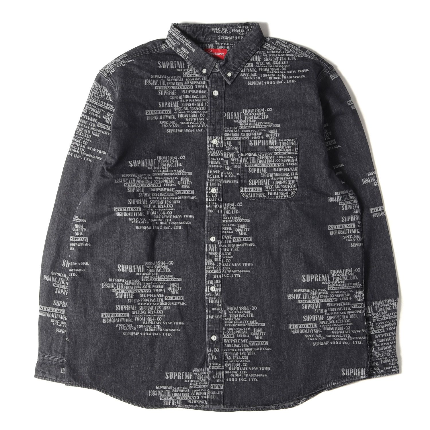 新品 Supreme シュプリーム シャツ サイズ:XL 23SS トレードマーク ジャカード デニム ボタンダウン 長袖シャツ Trademark Jacquard Denim Shirt ウォッシュドブラック トップス カジュアルシャツ【メンズ