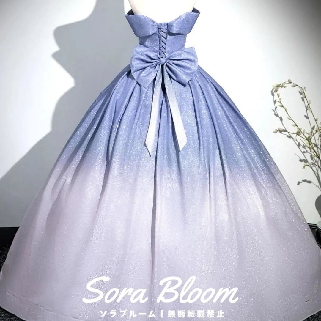 リボンが シンプルオシャレなグラデーションドレス 大人 おとなかわいい スカート モード系ロマンチックドレス クラシカルワンピース