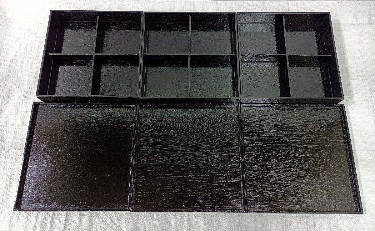 松花堂 木製漆器 金彩桜紅葉紋弁当箱 仕切り付 5客セット 未使用品