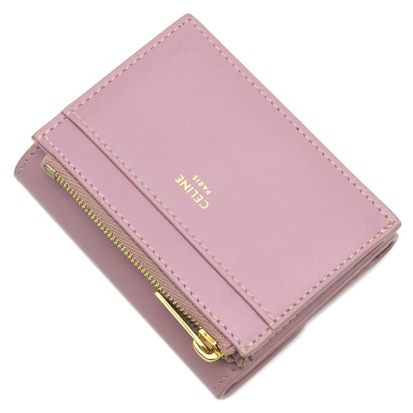 CELINE 三つ折り財布 ピンク ゴールド金具 レザー コンパクトウォレット セリーヌ CELINE 三つ折り財布 トリオンフ コイン入れ付き コンパクト