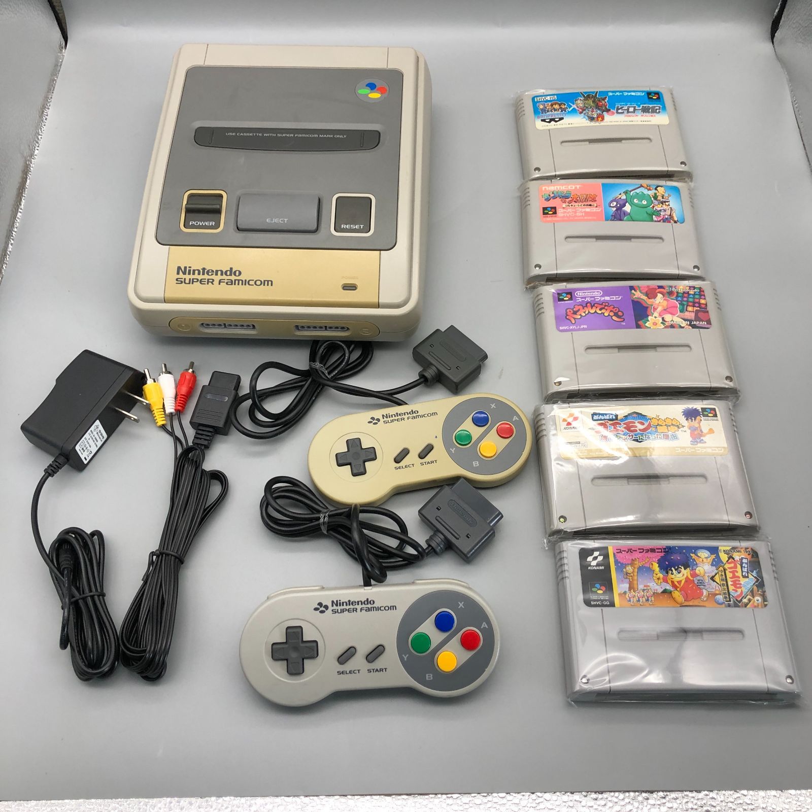 【動作確認済】スーパーファミコン　本体　　スーファミ　SFC　ソフト　５点　セット すぐ遊べるセット　　446-1