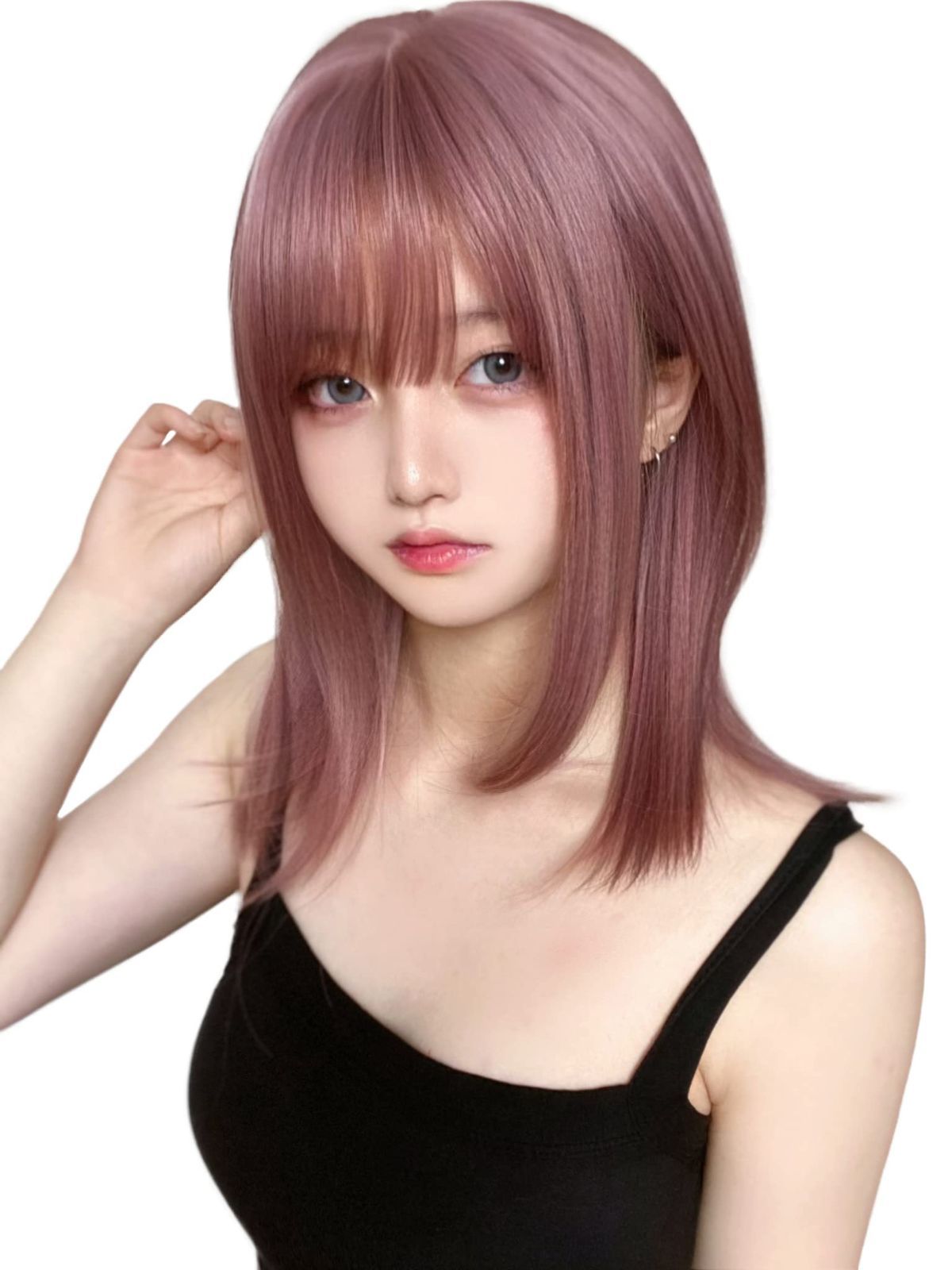 女性 ぱっつん サラサラ コスプレ 小顔 wig ロリータ フルウィッグ 自然 ミディアム ロング グラデーション ネット付き インナー 金髪 黒 モーブピンク ストレート セミロング Limakaraウィッグ