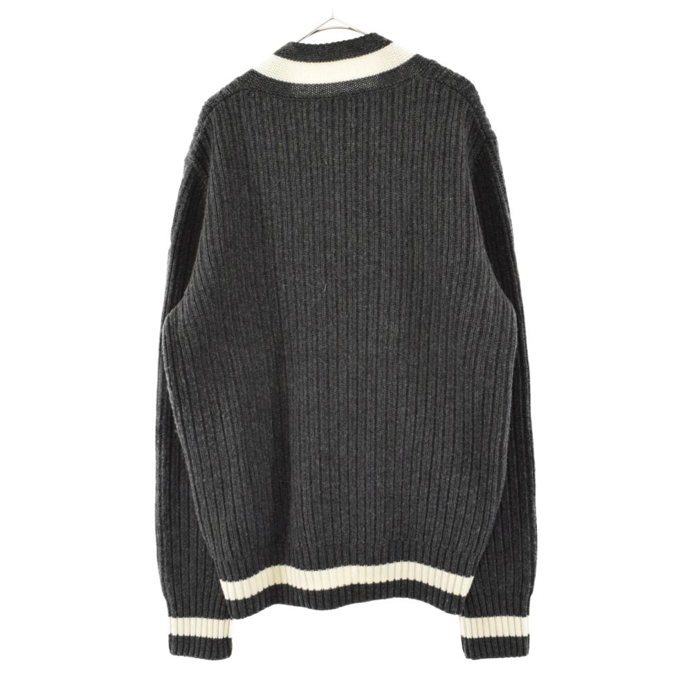 Moncler モンクレール Vネック コットン ニット 紺 MONCLER (モンクレール) SCOLLO A V TRICOT ロゴワッペン V