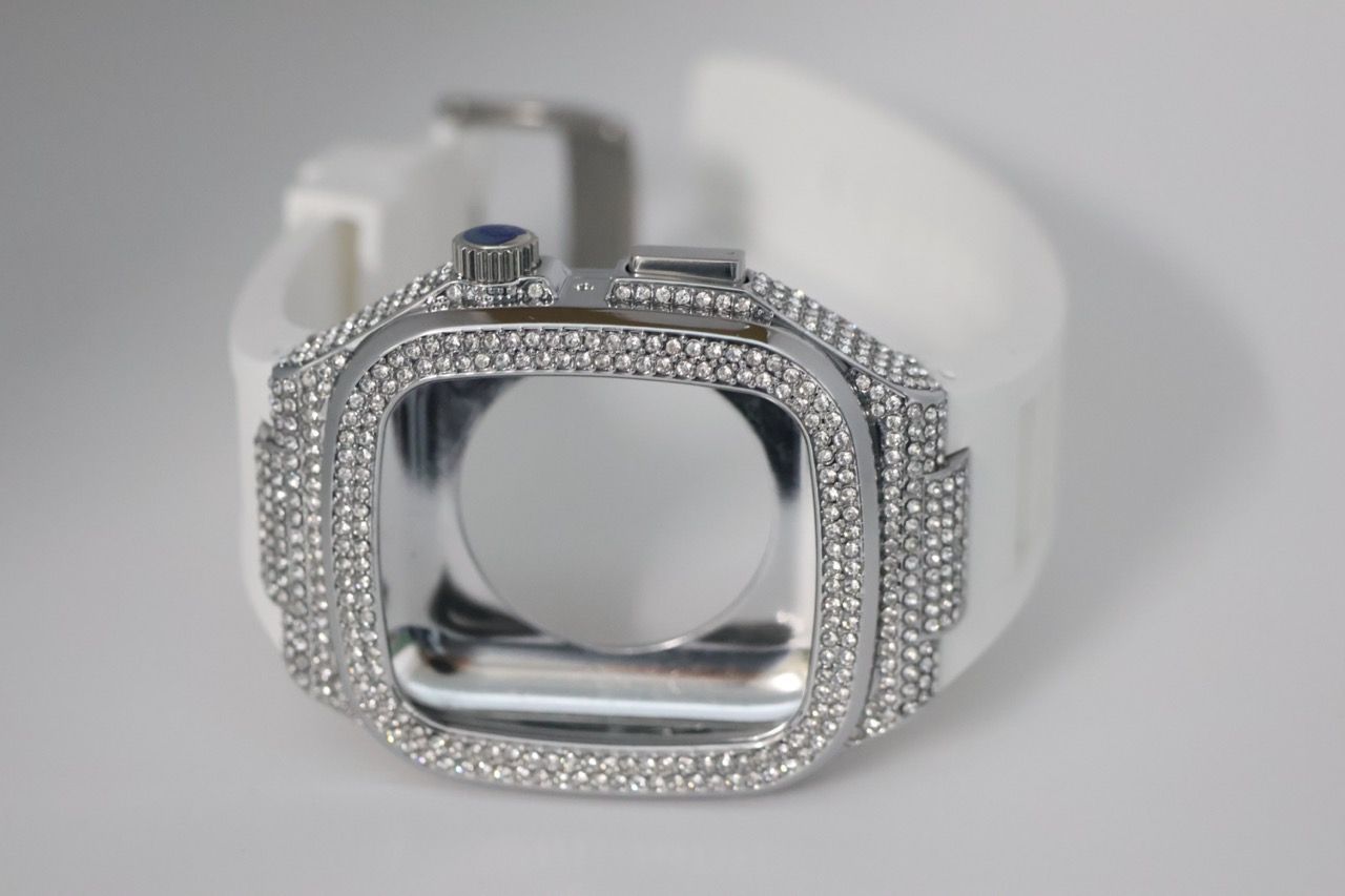 アップルウォッチラバーバンド キラキラ Apple Watchカバーケース ベルト ホワイト 44mm 45mm 対応