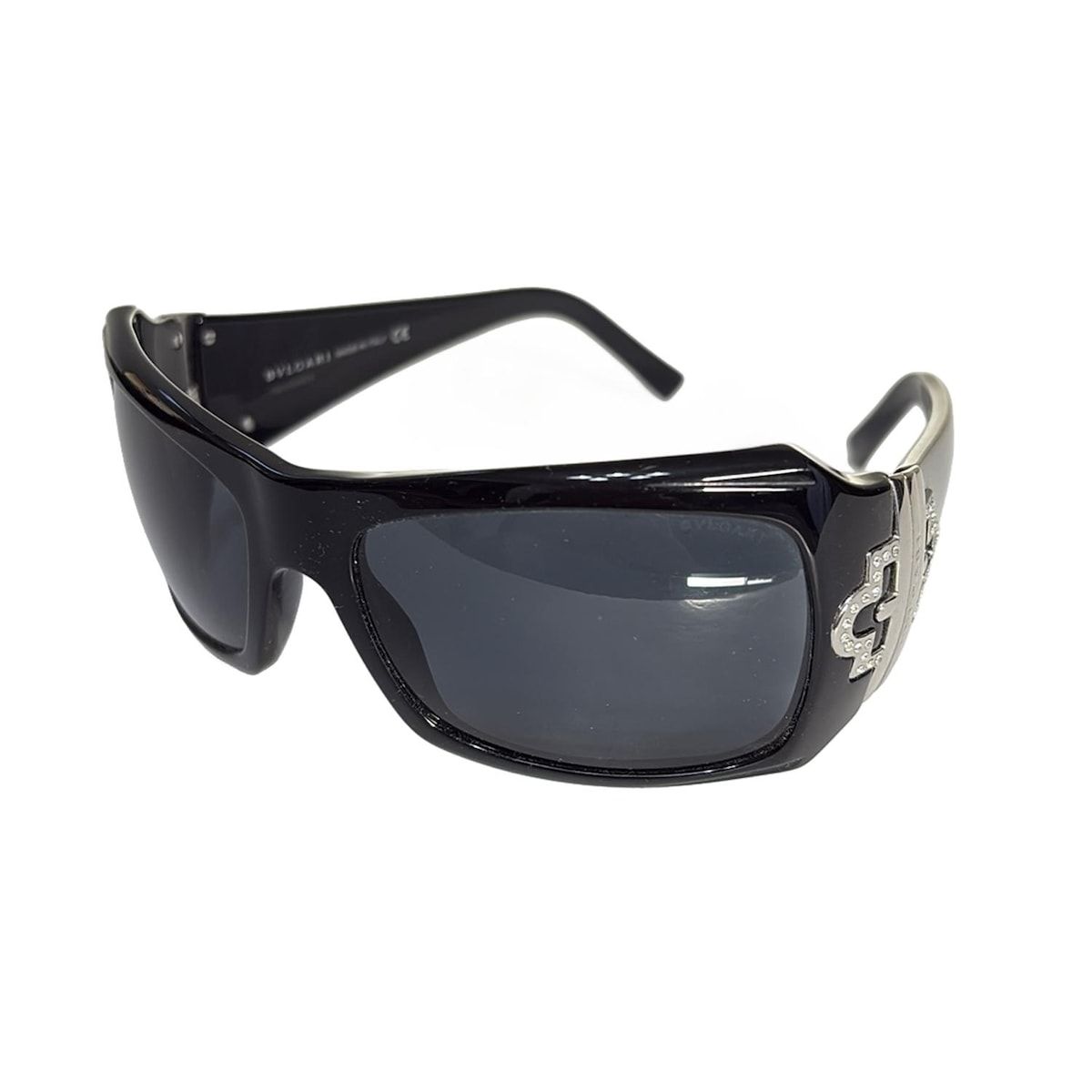 BVLGARI ブルガリ サングラス - 859-B 黒×シルバー×クリア ラインストーン