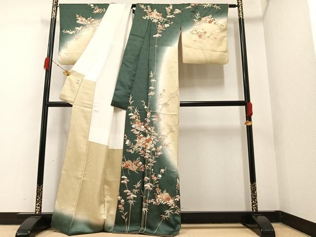 平和屋着物□訪問着 舞扇枝花文 暈し染め 金彩 やまと誂製 正絹