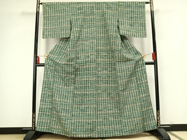 平和屋着物 上質な紬 単衣 横段文 正絹 AABB2259fy