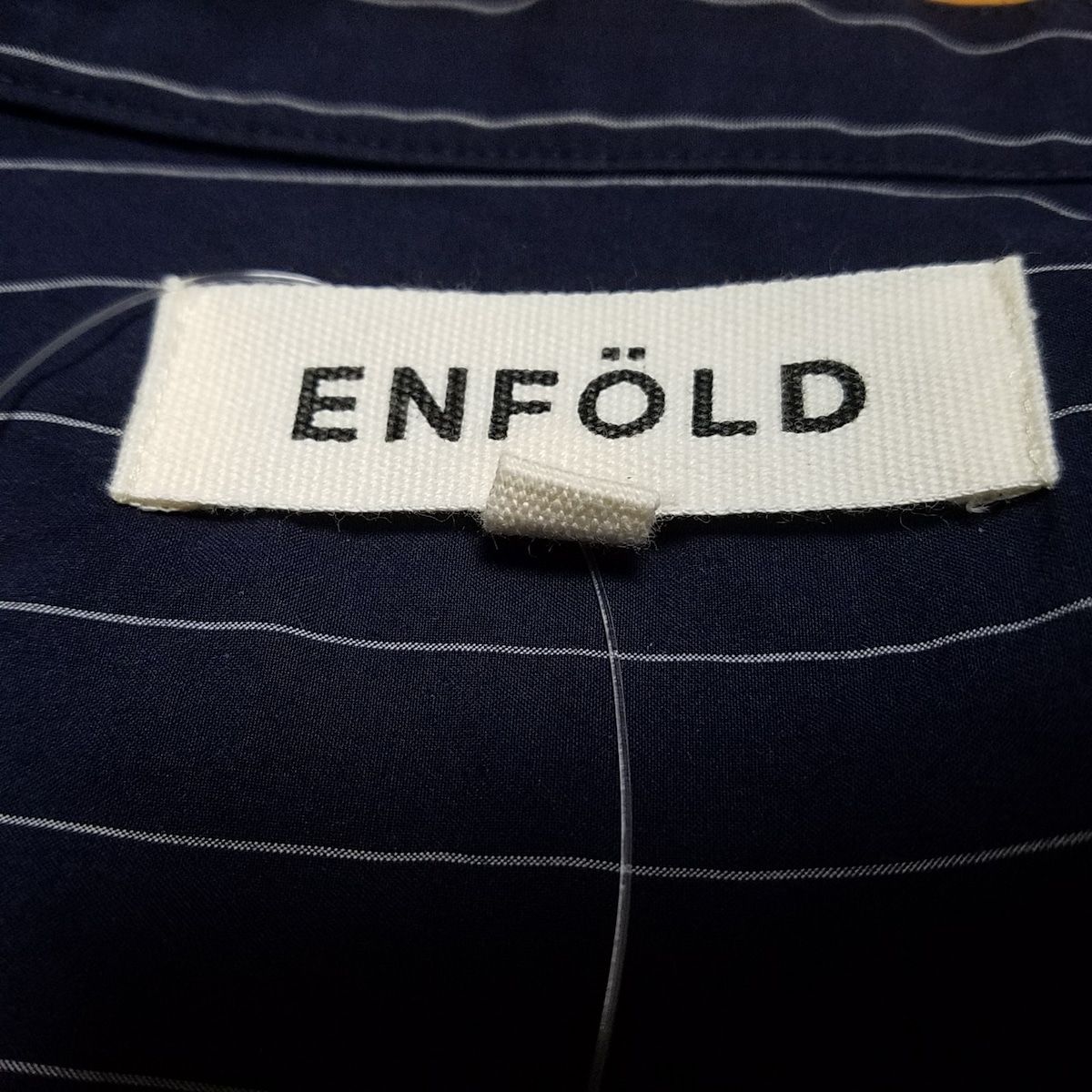 ENFOLD(エンフォルド) 半袖カットソー サイズ38 M レディース - ネイビー×白 バンドカラー/ストライプ/ロングテール