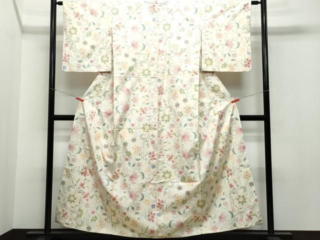 平和屋着物○本場大島紬 白大島 7マルキ 総絣 更紗花唐草文 正絹 逸品