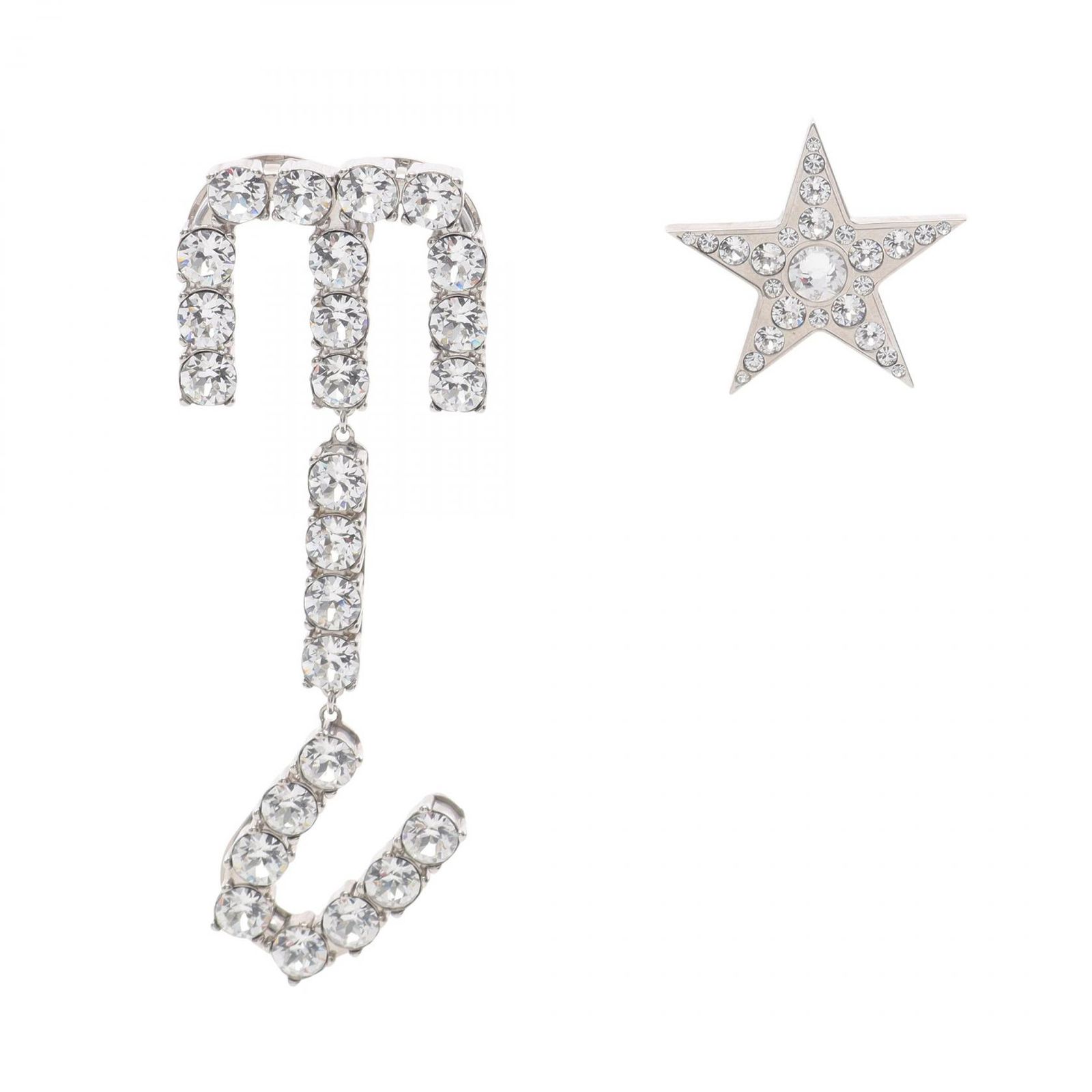 ミュウ ミュウ Miu Miu ピアス クリスタルチャーム ロゴ 5JO660 シルバー ステンレススチール ラインストーンピアス レディース Used A