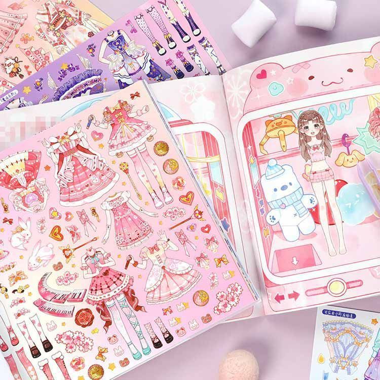 フレーク デコレーション シール 着せ替えシール 12セット 女の子 かわいい フレークシール 人物 シール 女の子 粘着コート紙シール ドレス