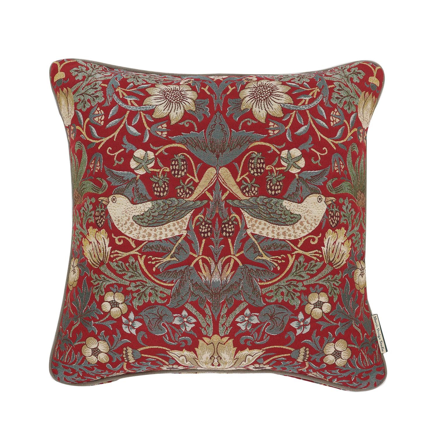 川島織物セルコン Morris Design Studio モリスデザインスタジオ 背当 クッションカバー いちご泥棒 レッド 45×45cm LL1710