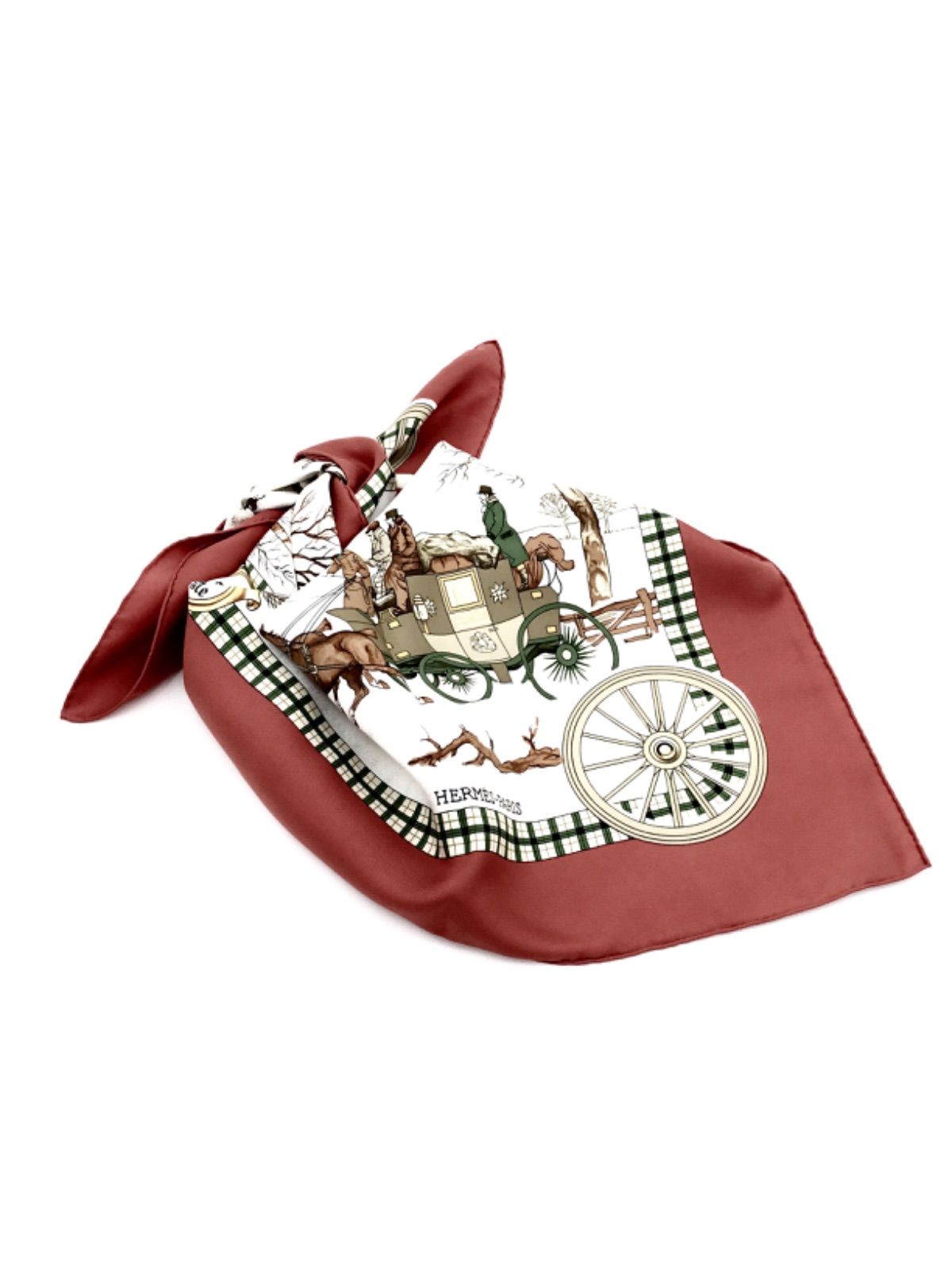 美品✨HERMES エルメス スカーフ カレ90 冬の郵便馬車 レッド シルク 中古 美品】エルメス HERMES カレ90 Carre 90 大判 シルク
