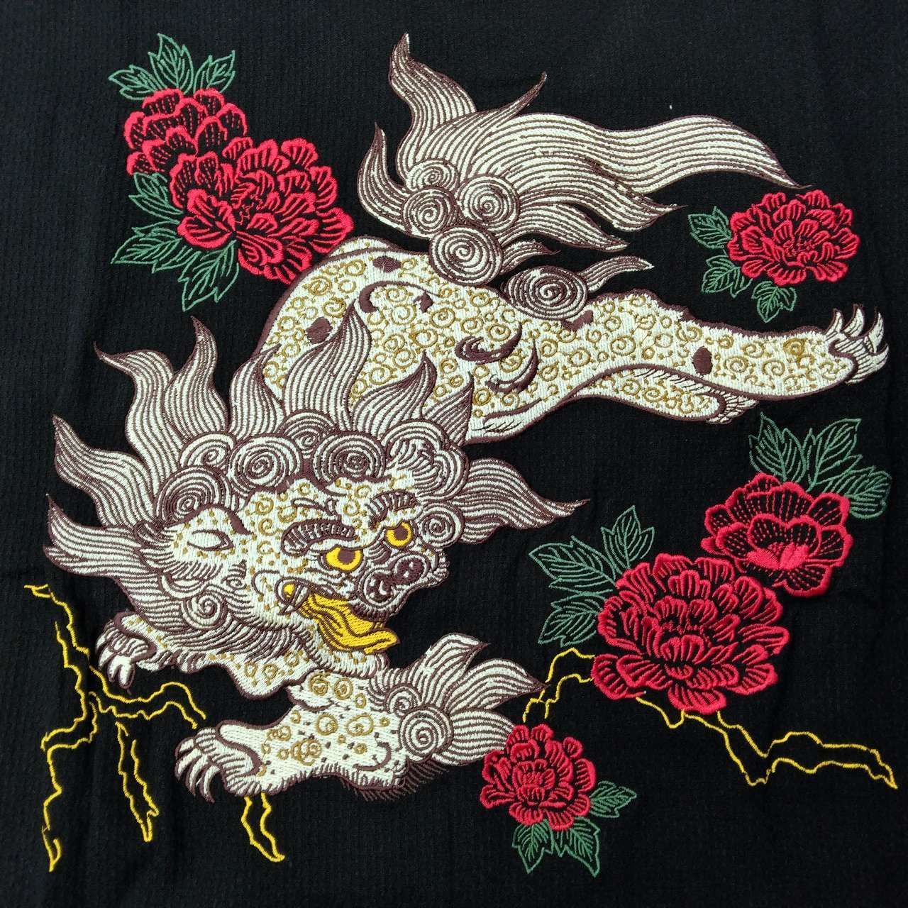 鯉口 こいくち ダボシャツ 刺し子 背中唐獅子牡丹刺繍 黒地 festival clothes 3L