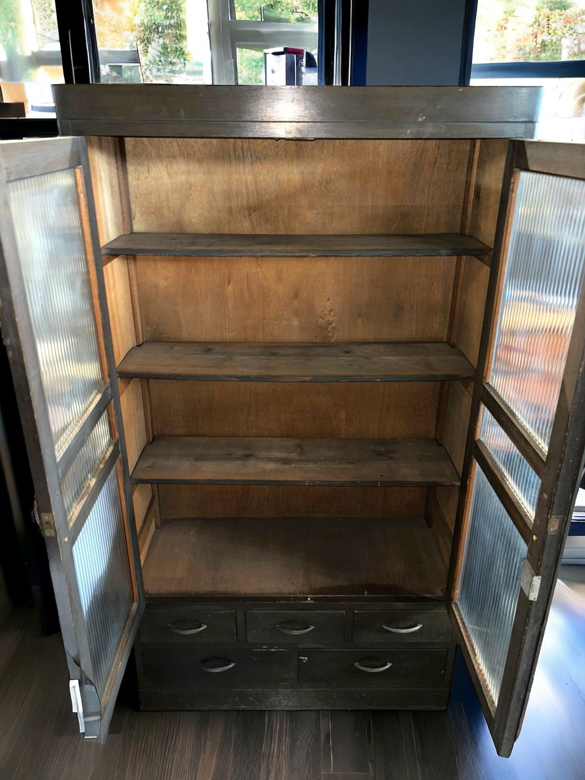 稀少 アンティーク 水屋箪笥 モールガラス 茶箪笥 和箪笥 戸棚
