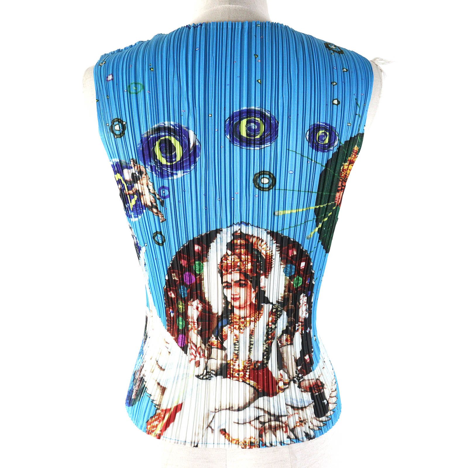 極美品△PLEATS PLEASE プリーツプリーズ イッセイミヤケ PP02-JE101 ミレニアムクリシュナ プリント 横尾忠則 ベスト ジレ 3 正規品 極美品△PLEATS PLEASE プリーツプリーズ イッセイミヤケ PP02