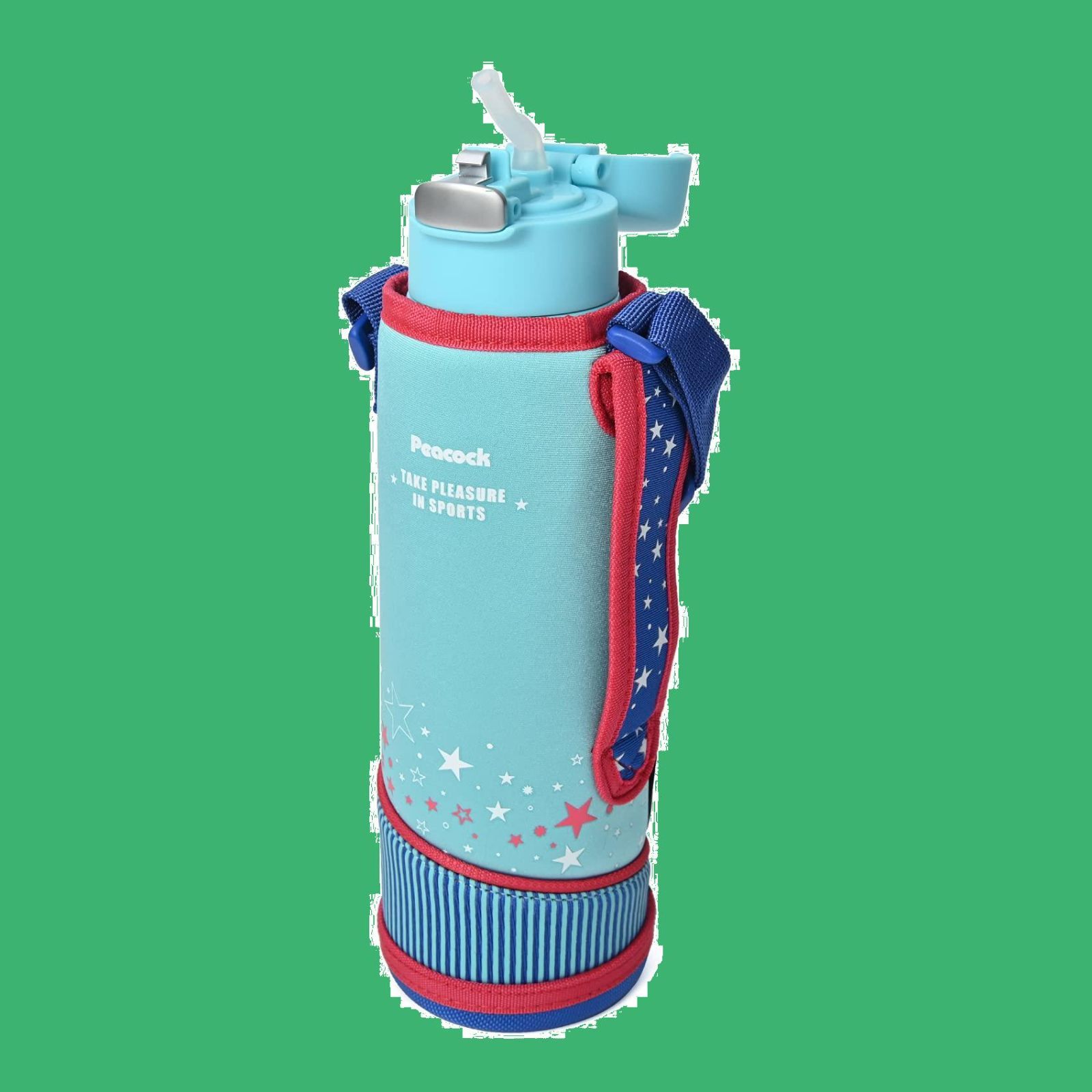 900ml 子供 保冷 ストロー付き水筒 ストロー ポーチ付き こども 水筒 子ども キッズ ピーコック ストローボトル スカイブルー ピーコック魔法瓶工業(The-peacock) APA-F90 ASK