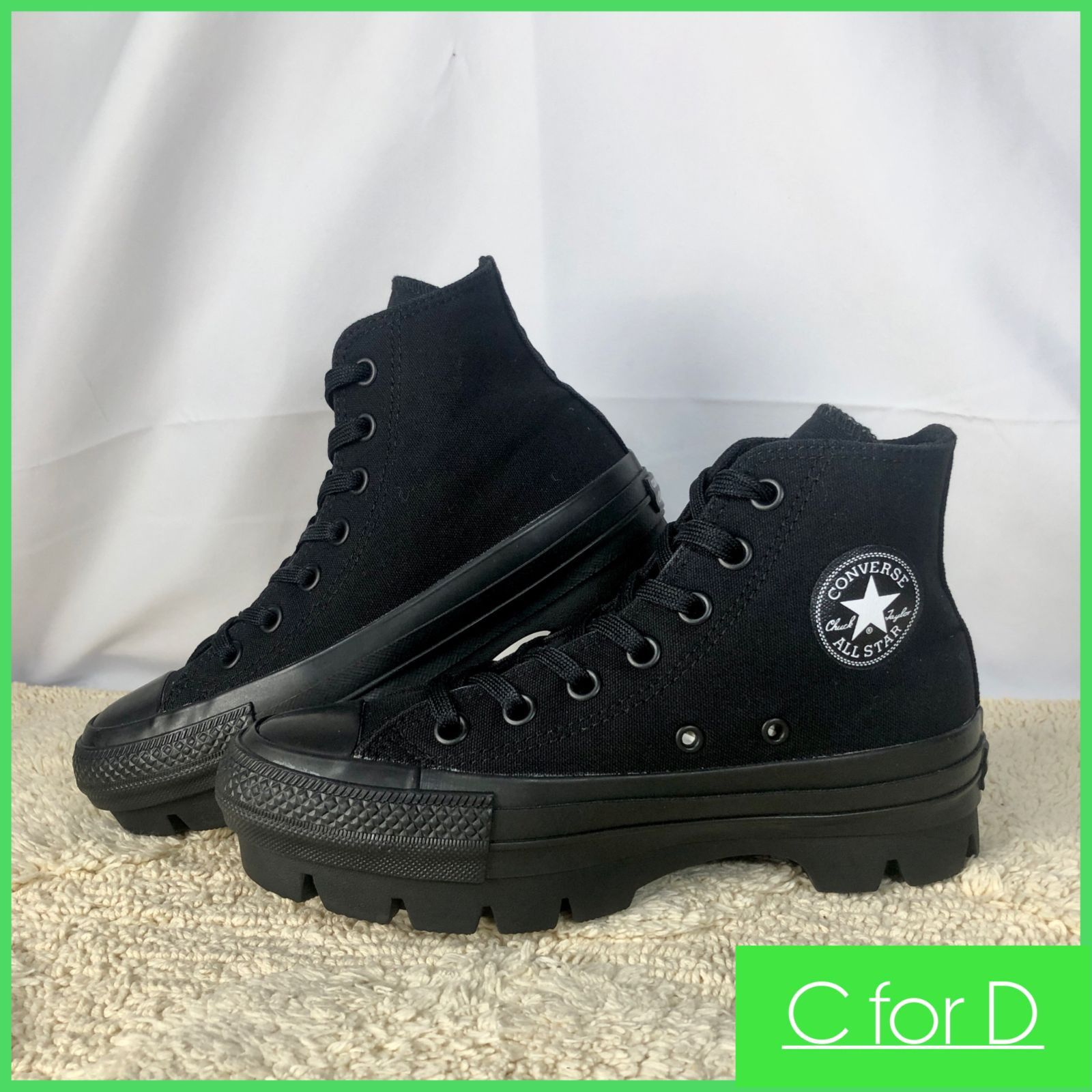 美品☆CONVERSE☆23.0cm ハイカットスニーカー コンバース オールスター 100 CHUNK HI レディース 黒色 ブラック 厚底  スニーカー - メルカリ