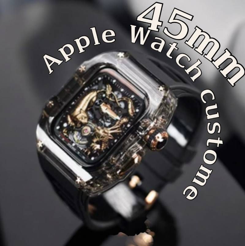 ブラックローズ AppleWatchカバーケース 脱着 簡単 保護 カスタム ベルト ラバー バンド ４５ｍｍ アップルウォッチ対応