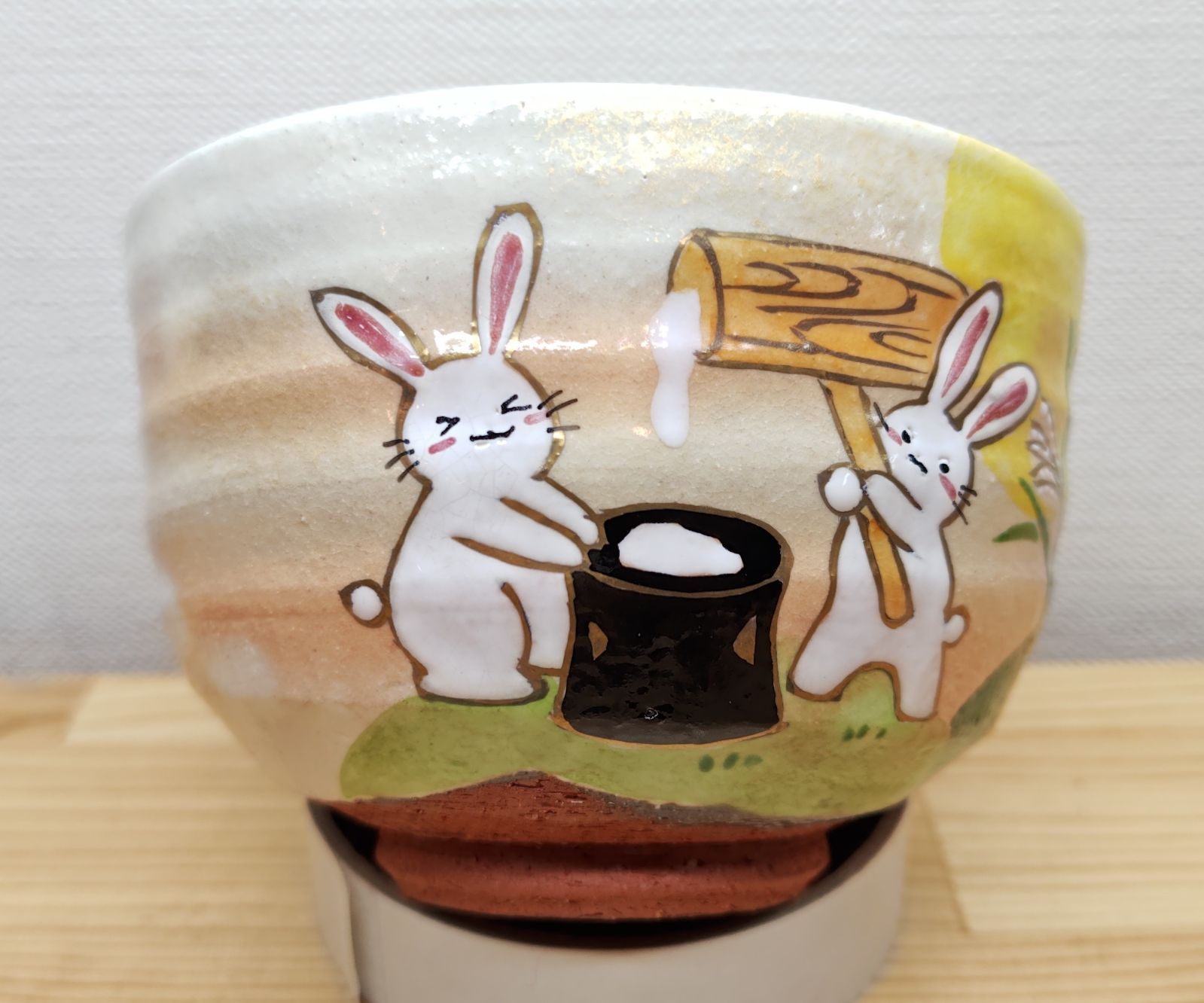 逢絢亭・新品】茶道具 茶碗 京焼 灰釉 お月見兎の絵 水出宋絢