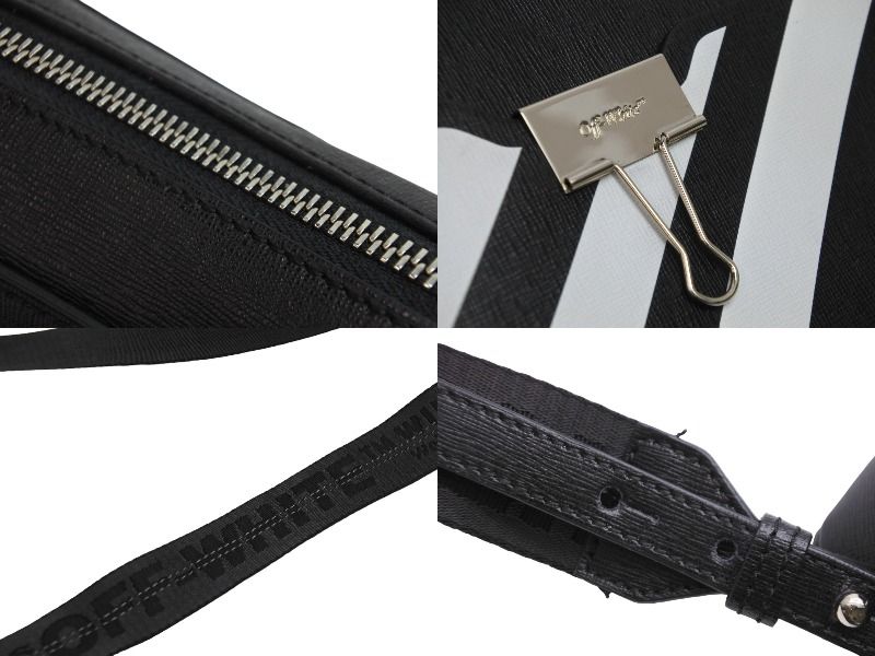 OFF WHITE オフホワイト カメラバッグ ショルダーバッグ イタリア製 レザー ブラック ホワイト シルバー金具 美品 中古 53659 OFF WHITE オフホワイト カメラバッグ ショルダーバッグ イタリア製