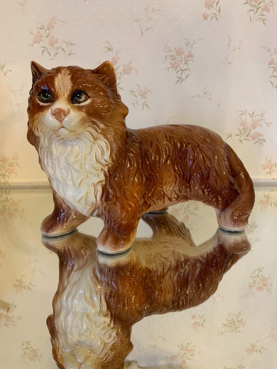 陶器 置物 猫 ペルシャ猫 イタリア製 アンティーク調 オレンジ 子猫