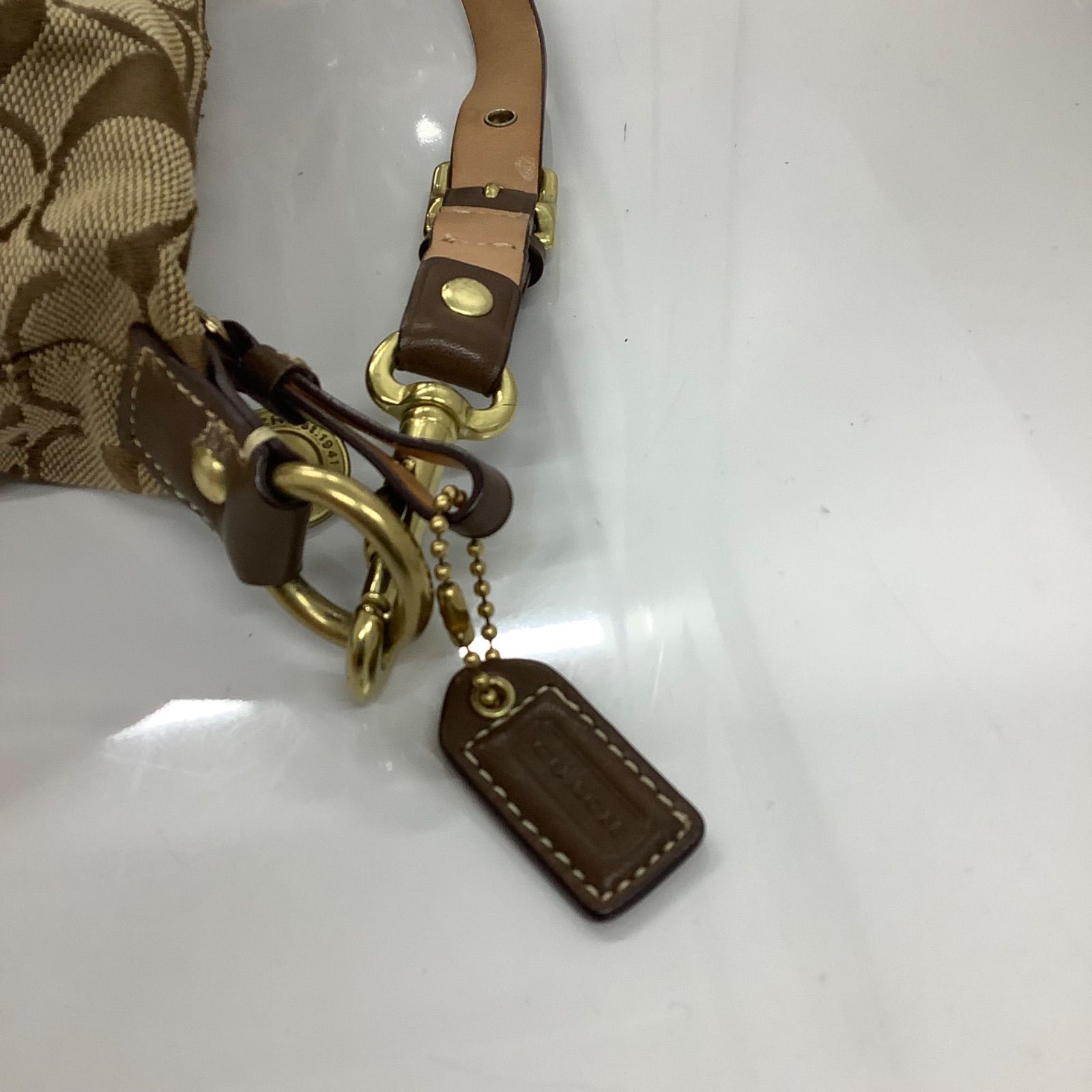 美品 COACH アクセサリー ポーチ ハンドバッグ シグネチャー ブラウン 極美品】COACH(コーチ)シグネチャー アクセサリーポーチ