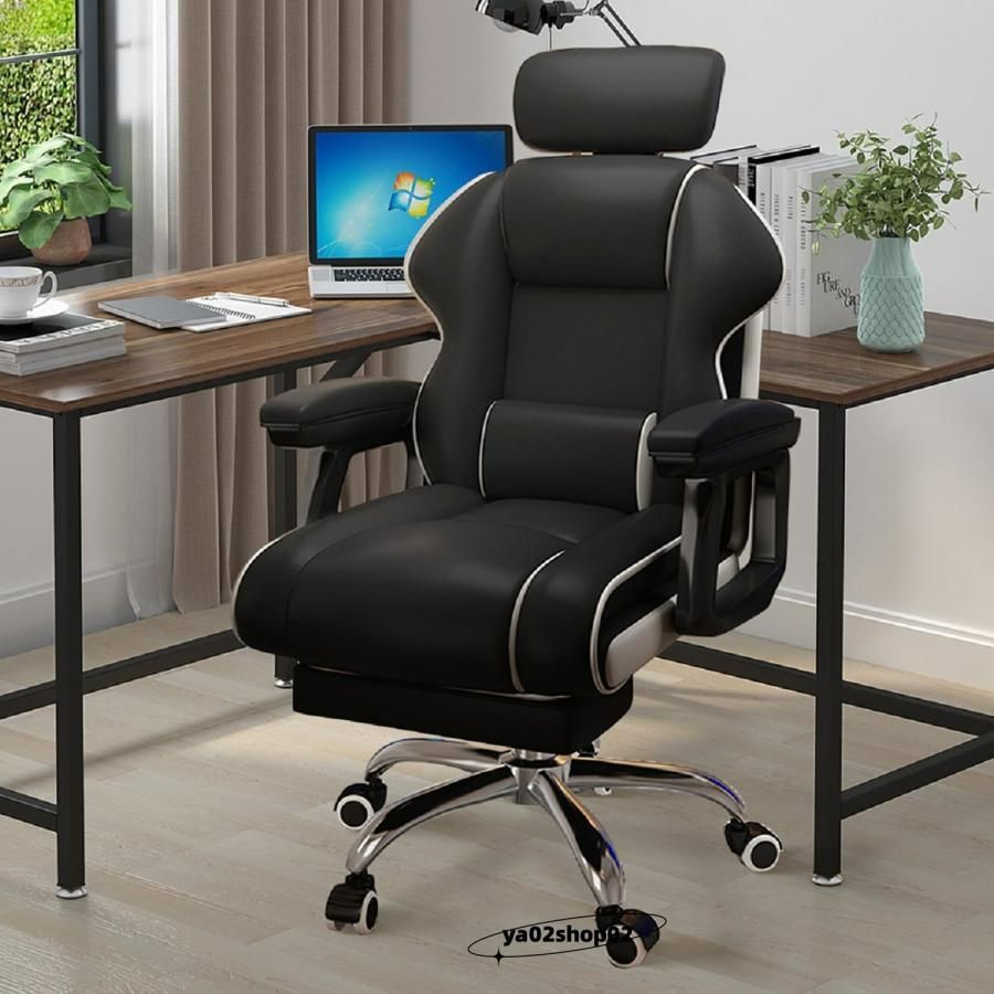 社长椅子  电竞椅子人間工学 在宅ワーク 勉強 仕事 ブラック 椅子 社長椅子 ゲーミングチェア デスクチェア 360度回転 昇降機能