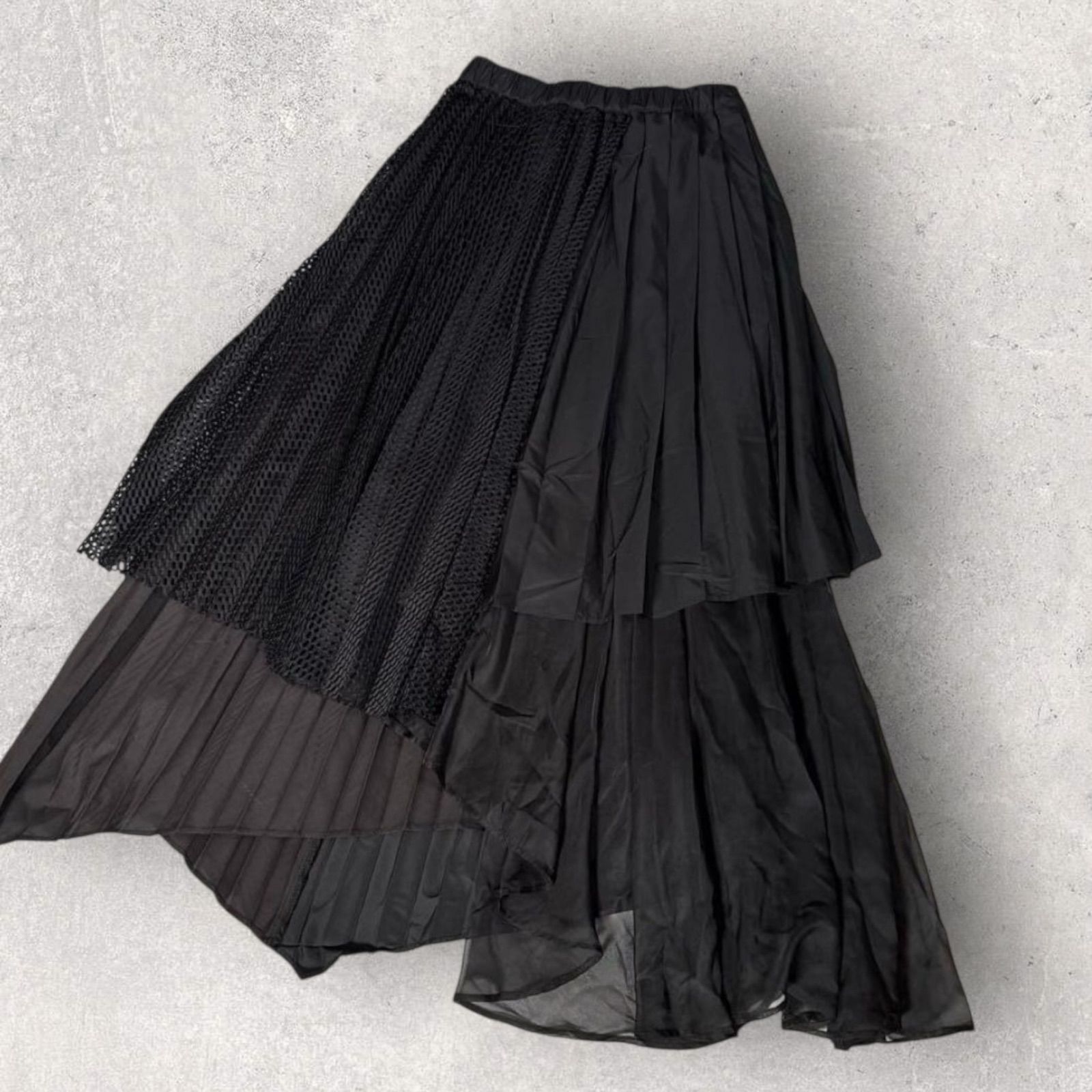 アウラアイラ コンビネーションプリーツスカート ウエストゴム ブラック 別注